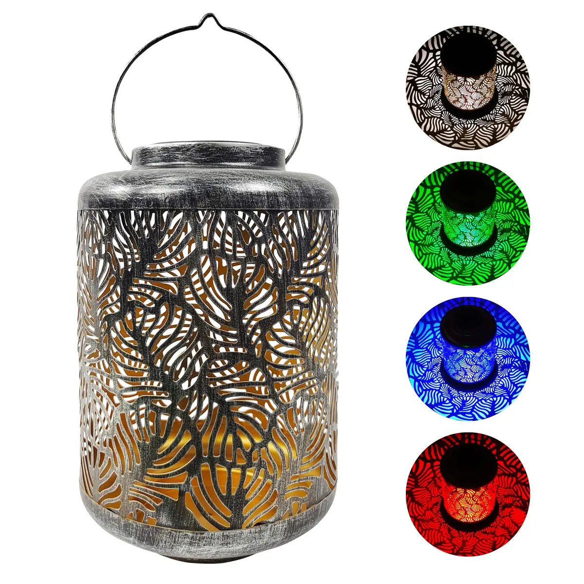 Bliss Outdoors Bsl-308-S Solar Led Lantern W/ Banana Leaf Design & Hand Painted Finish | 12-In. Tall | Waterproof Ip44 (Silver) 1