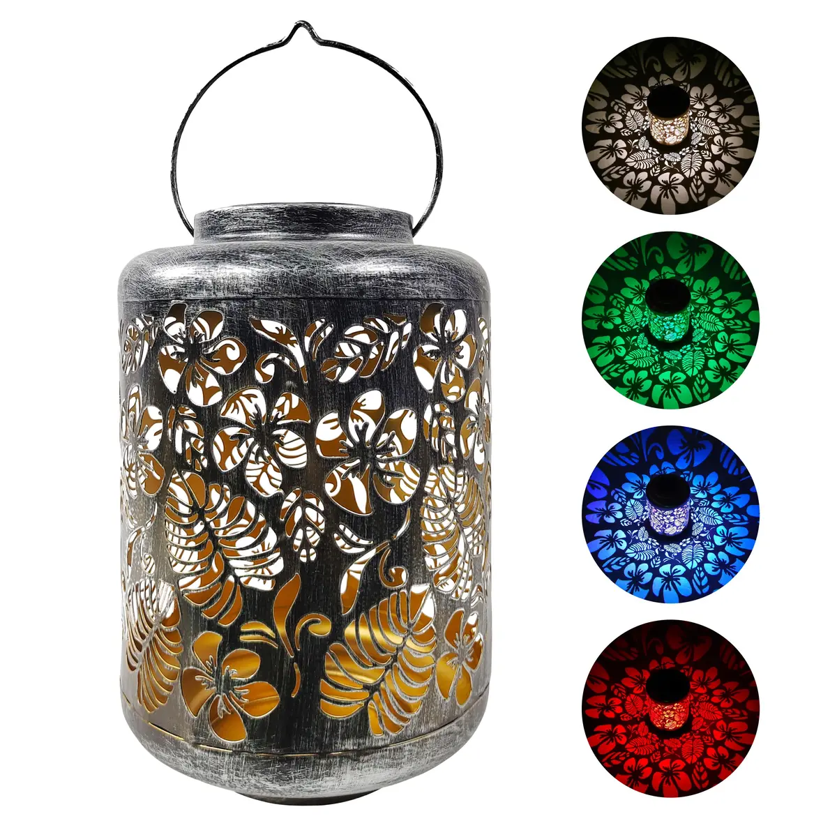 Bliss Outdoors Bsl-305-S Solar Led Lantern W/ Tropical Flower Design & Hand Painted Finish | 12-In. Tall | Waterproof Ip44 (Silver) 1