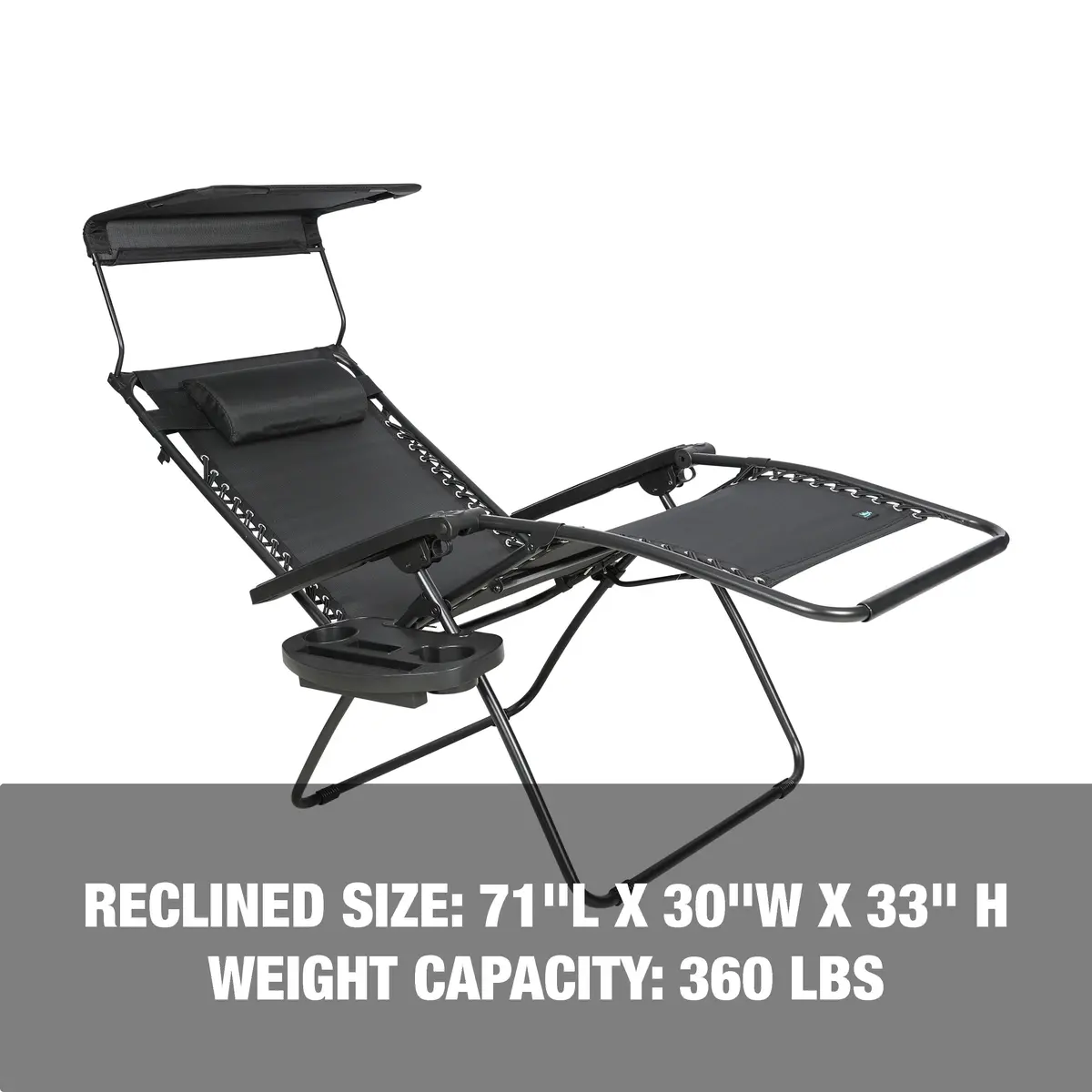 Bliss Hammocks Gfc-438Wbk Gravity Free Chair W/ Canopy , Drink Tray, & Pillow | 30-In. Wide Xl | Weather & Rust Resistant | 360 Lb. Capacity 2