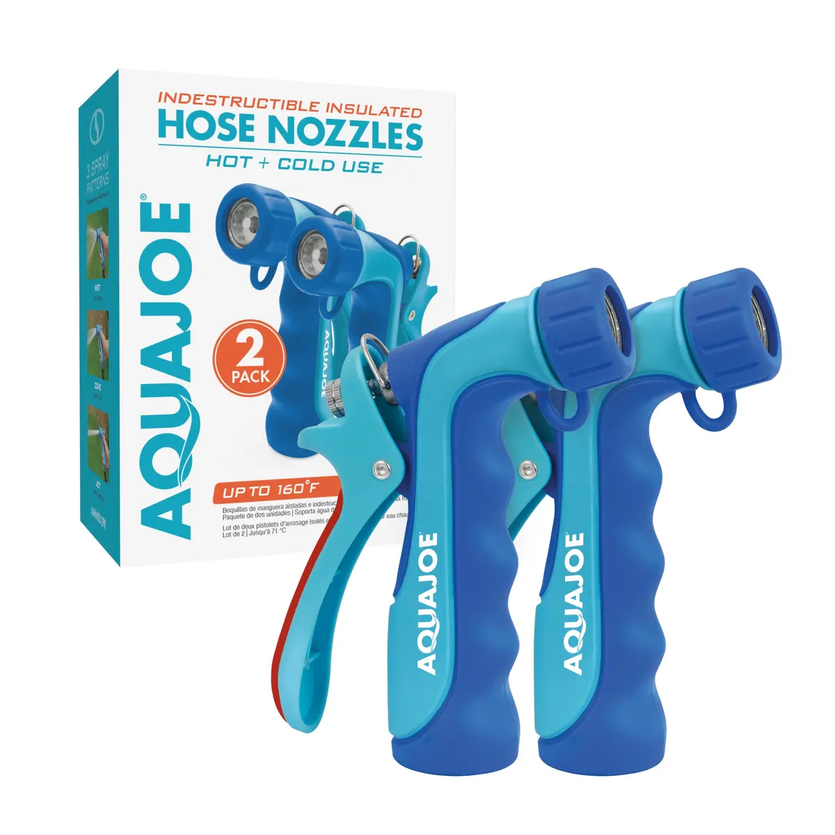 Aqua Joe Ajhn100-2Pk Indestructible Series Metal Insulated Nozzle | W/ Rubber Over Mold For Hot/Cold Use | 3-Spray Pattern | 2 Pack 1
