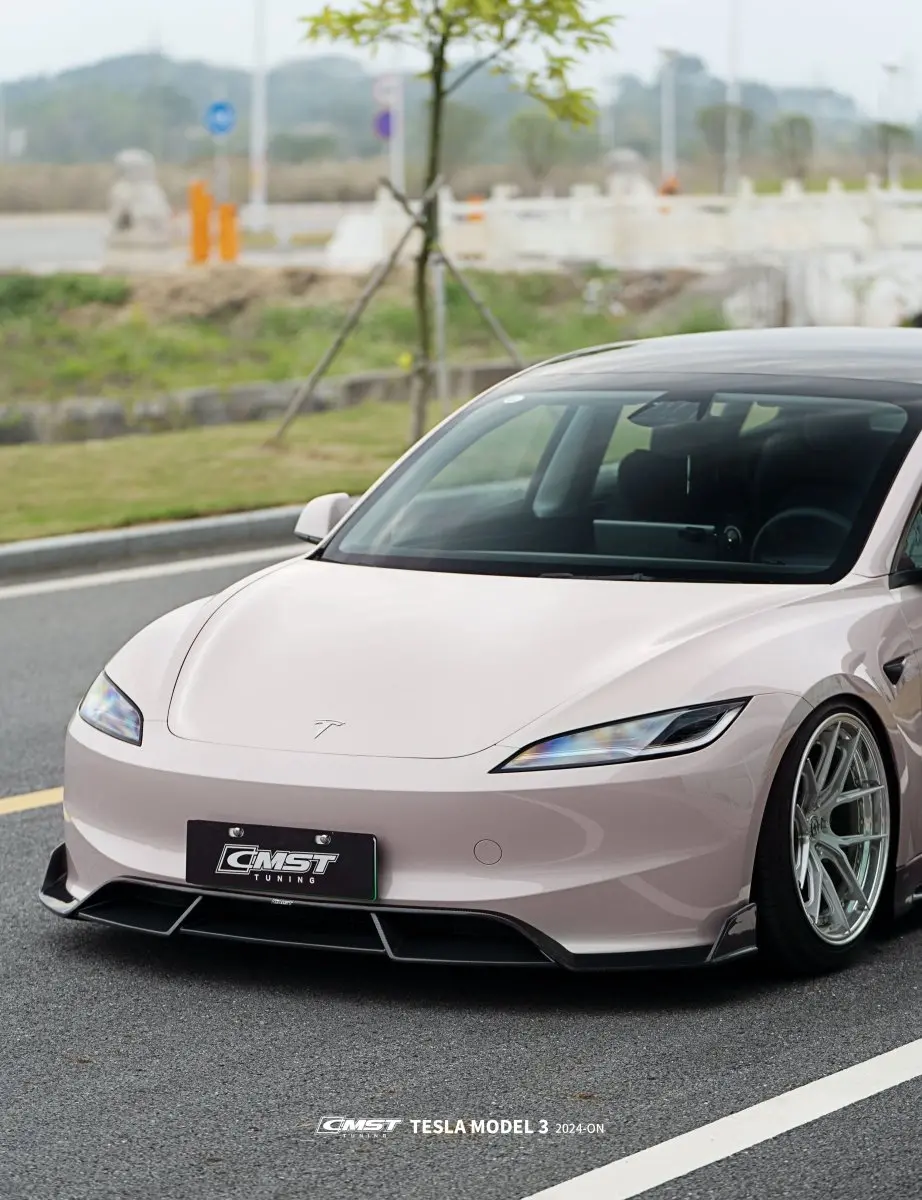 Cmst Carbon Fiber Front Lip Splitter Ver.1 For Tesla Model 3 Highland 2024-On 1