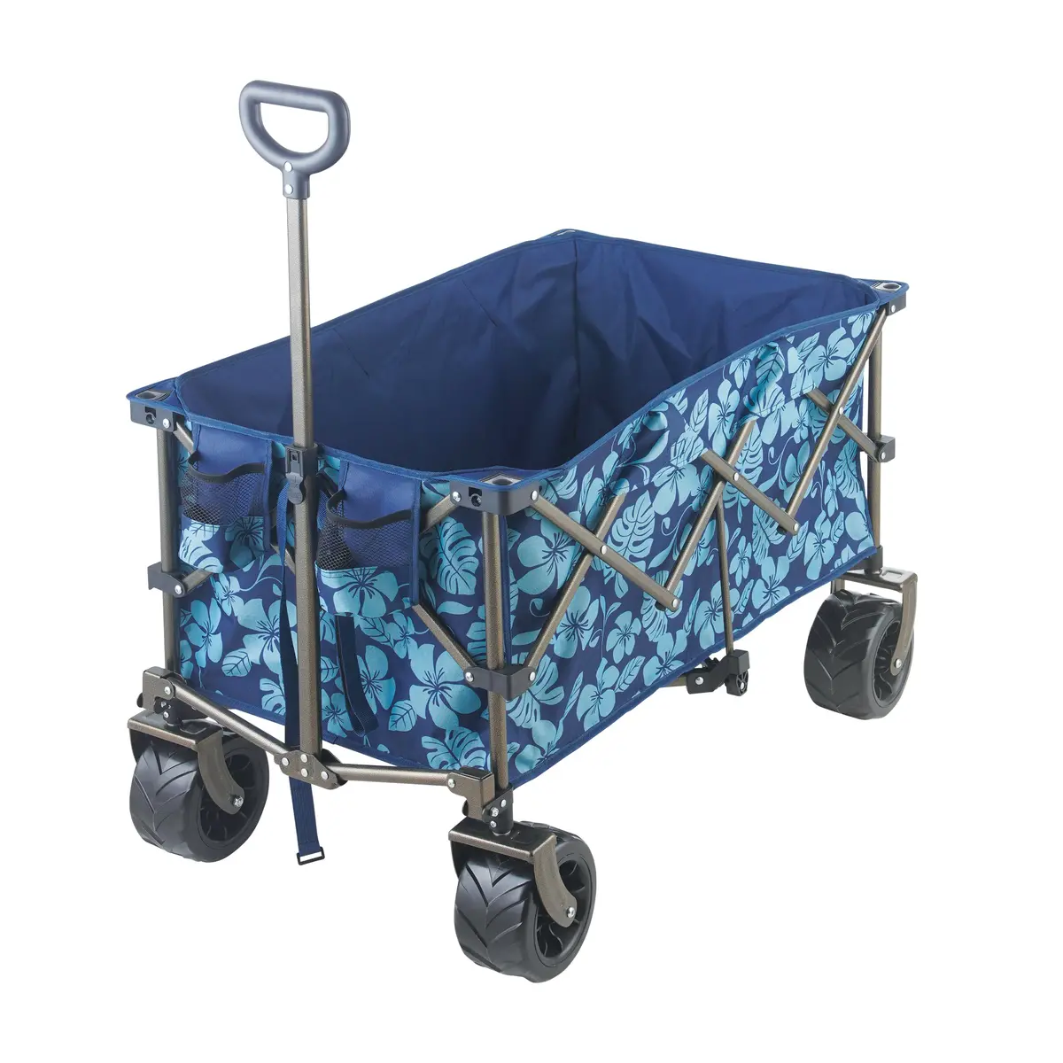 Bliss Hammocks Bhw-100-Bf Collapsible Garden Cart/Beach Wagon W/ Storage Bag | 36-In. X 22-In. | Tool/Beverage Holders & Wheels | Waterproof | 175 Lb. Capacity (Blue Flowers) 2
