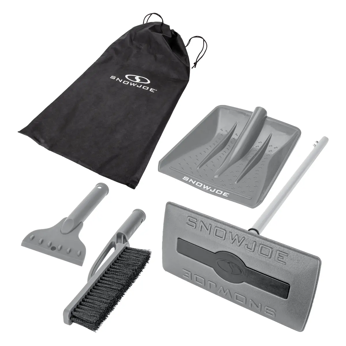 Snow Joe Sjblzd-4In1-Gry Multi-Purpose Auto Snow Tool Kit | W/ Storage Bag | Snow Broom, Brush, Shovel, Scraper (Gray) 1