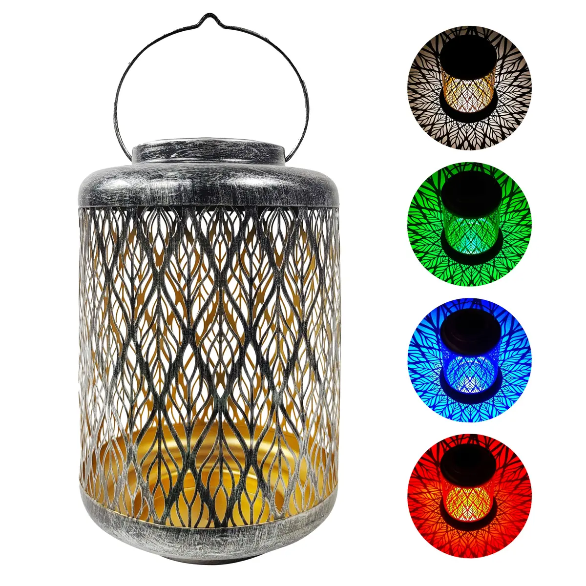 Bliss Outdoors Bsl-306-S Solar Led Lantern W/ Diamond Leaf Design & Hand Painted Finish | 12-In. Tall | Waterproof Ip44 (Silver) 1