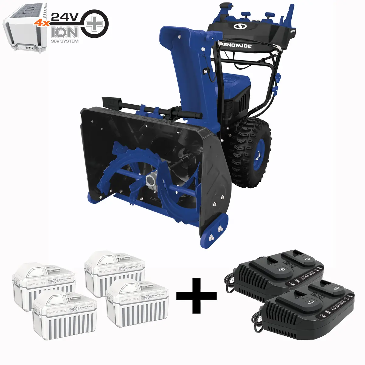 Snow Joe 24V-X4-Sb24 96-Volt* Max Ionmax Cordless Brushless Self-Propelled Dual-Stage Snow Blower | 24-Inch | W/ 4 X 12.0-Ah Batteries + 2 X Dual Port Chargers 1