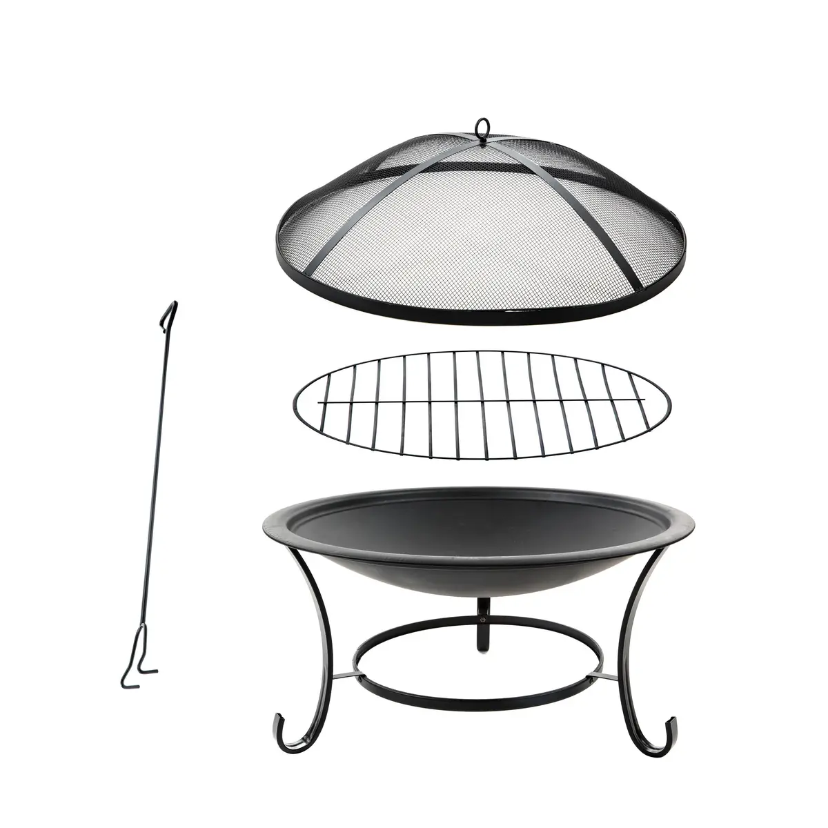 Sun Joe Sjfp30 30-Inch Round Steel Fire Pit W/Dome Screen And Poker 2