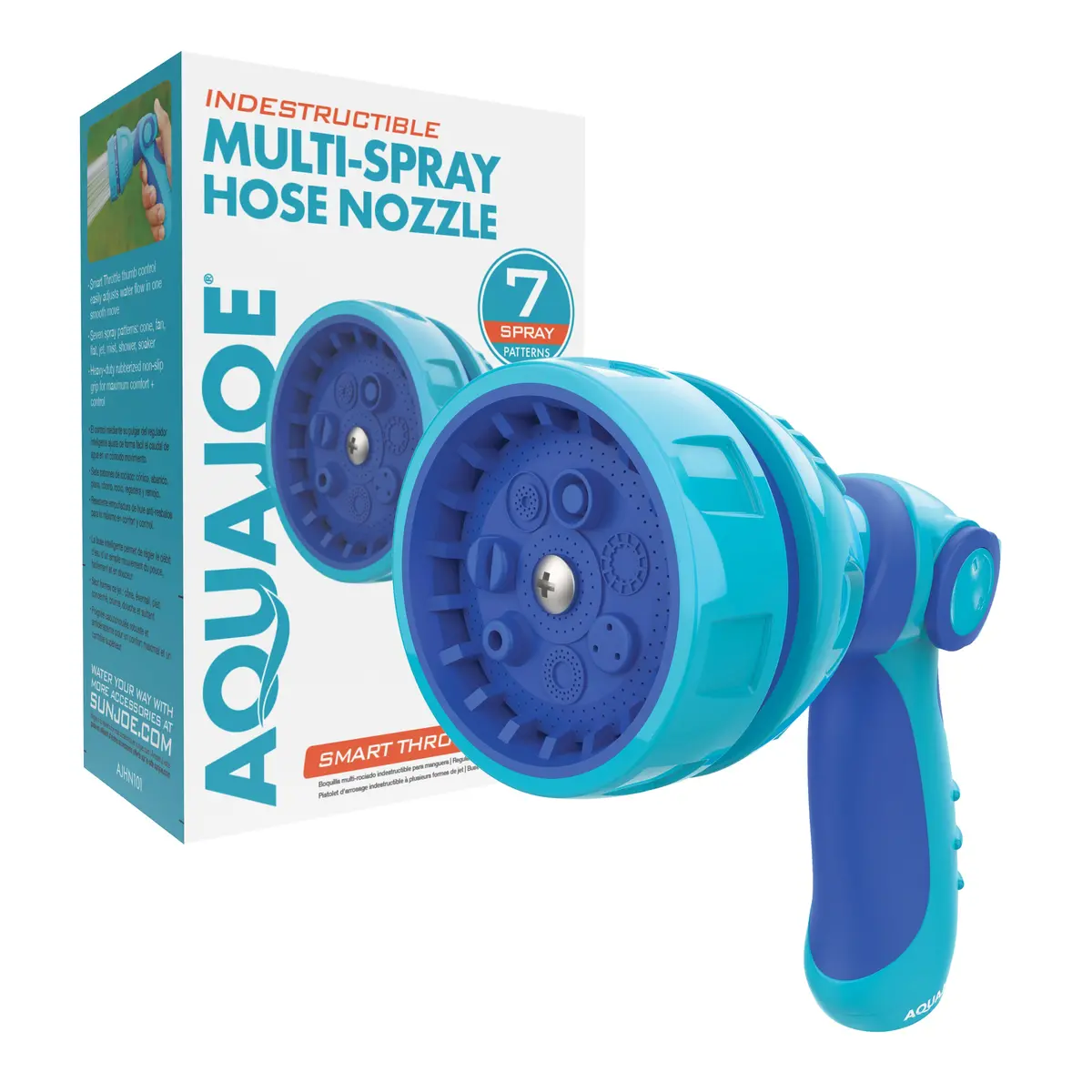 Aqua Joe Ajhn101 Indestructible Series Non-Slip Grip Hose Nozzle | W/ Thumb Control & One Touch Smart Throttle | 7-Spray Patterns 1