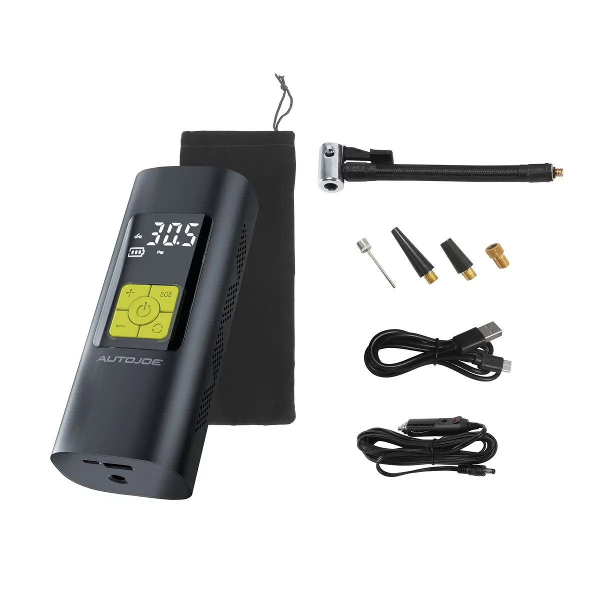 Auto Joe Atj-Ca100 Ultra Compact Cordless Digital Air Pump Inflator/Power Bank | W/ 12-Volt Dc Adaptor, Usb-Type A Output, Sos Led Flashlight | 140-Psi | Portable Inflation On Car, Bike, Motorcycle Tires, And Sports Balls 1