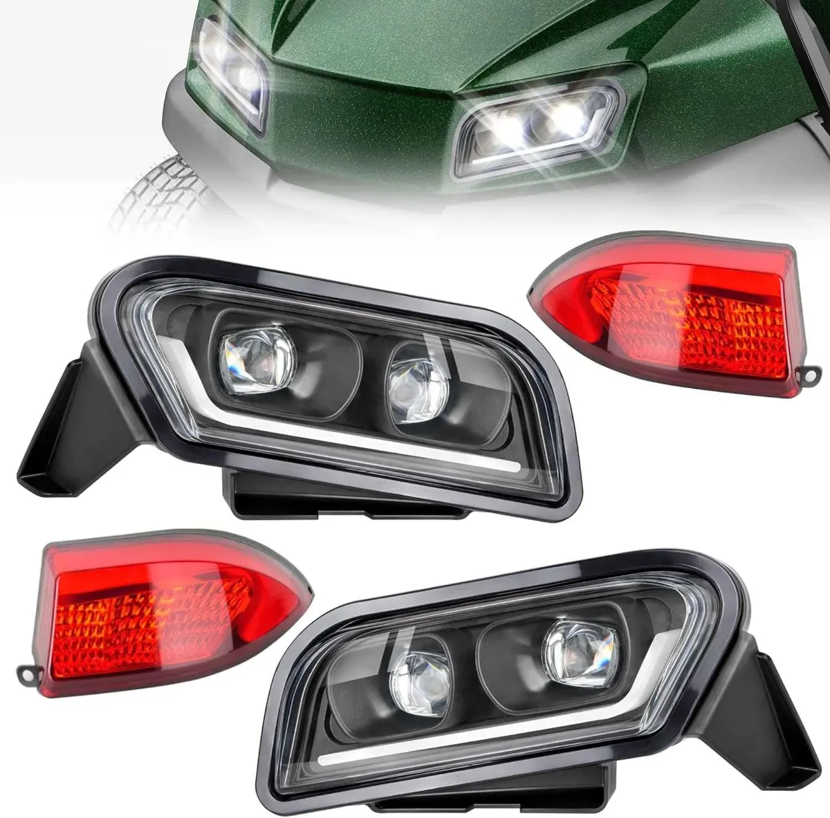 10L0l Deluxe Golf Cart Headlight Kit - 12V/36V/48V Upgraded Daytime Running For Club Car Tempo 1