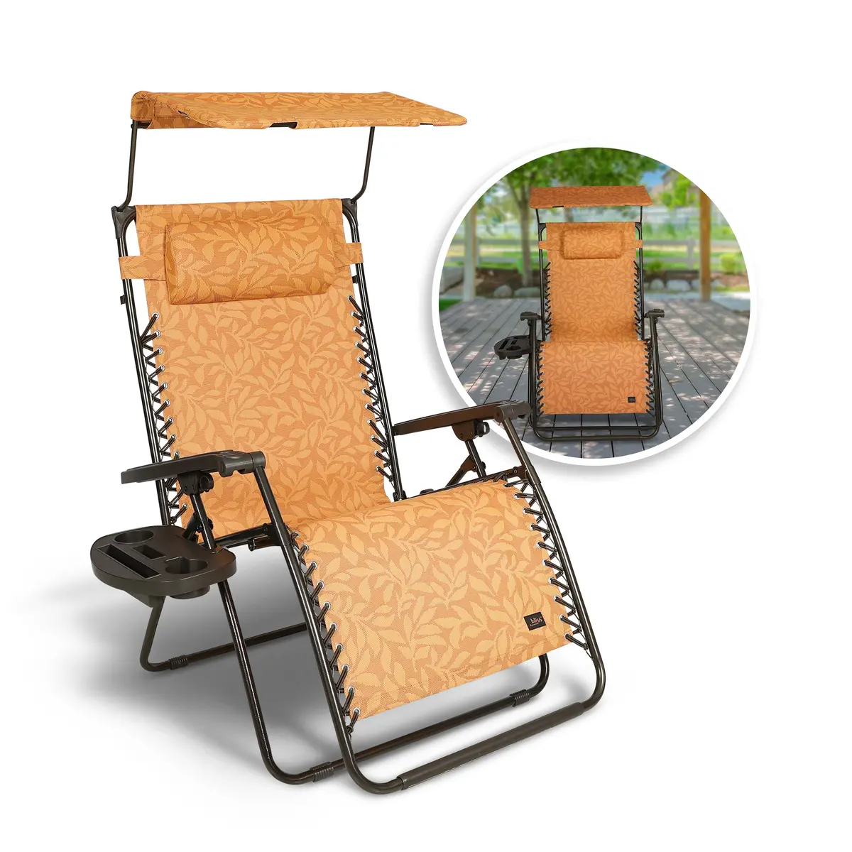 Bliss Hammocks Gfc-457Wal Gravity Free Chair W/ Canopy , Drink Tray, & Pillow | 30-In. Wide Xl | Weather & Rust Resistant | 360 Lb. Capacity 1