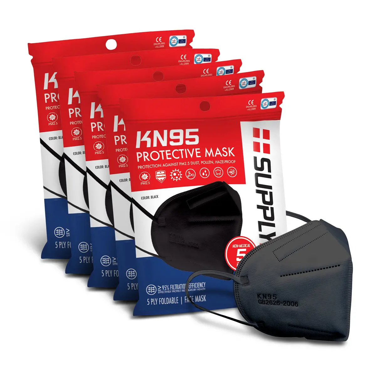 Supplyaid 25-Pack Kn95 Protective Face Mask Bundle | Gb2626 Standard (Black) 1