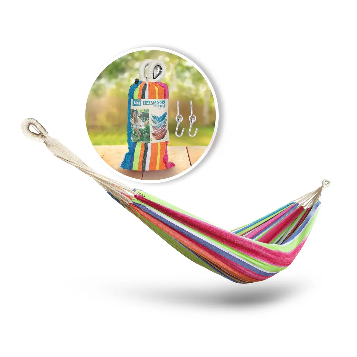 Bliss Hammocks Bh-400-Tf Hammock In A Bag W/ Rope Loops & Hanging Hardware | 40-In. Wide | 220 Lb. Capacity (Tropical Fruit) 1