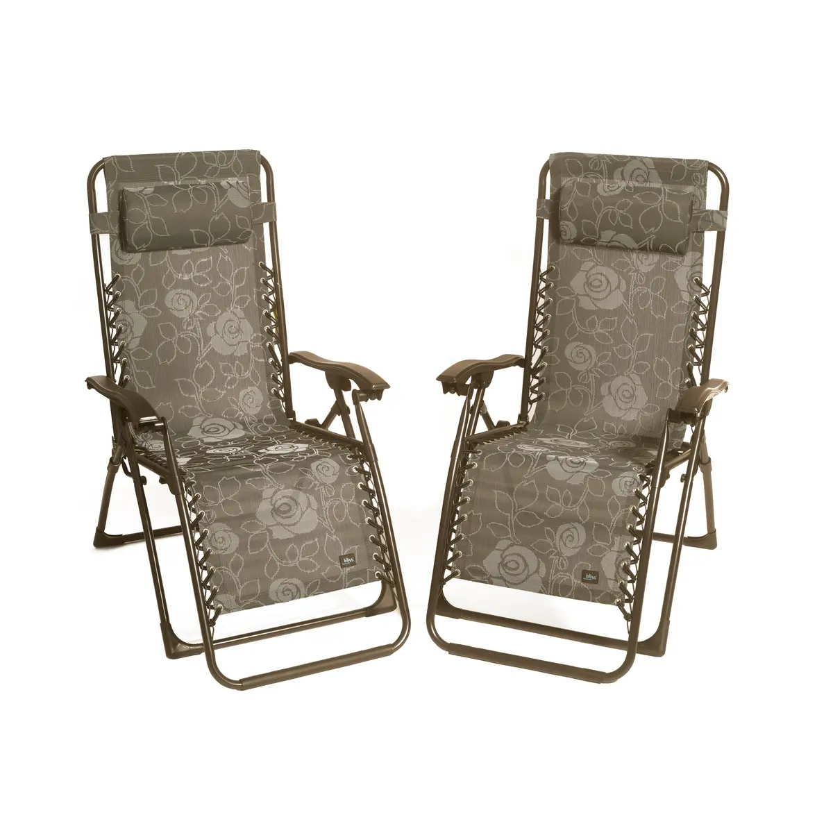 Bliss Hammocks Q-026-2Pr Set Of 2 26" Wide Zero Gravity Chairs W/ Pillow | Outdoor, Lawn, Deck, Patio | Foldable, Adjustable Lounge Chair, Weather Resistant & Rust Resistant | 300 Lbs Capacity (Platinum Gray Rose) 1