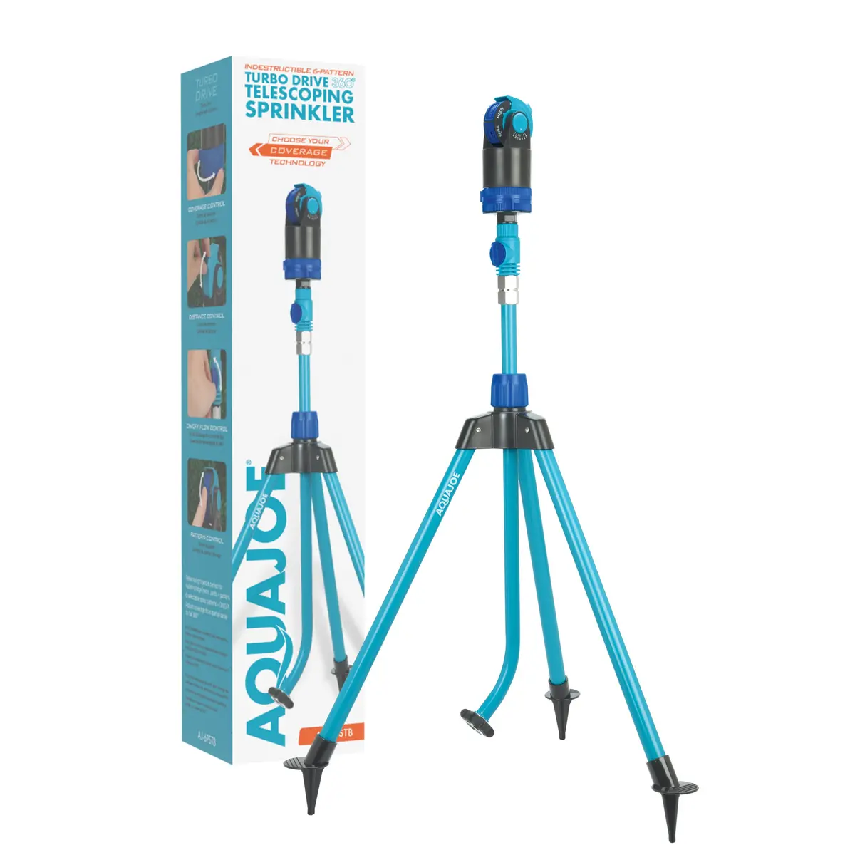 Aqua Joe Aj-6Pstb Indestructible Turbo Drive 360° Telescoping Tripod Lawn & Garden Sprinkler | 6 Spray Patterns | 4,500 Sq. Ft. Max Coverage 1