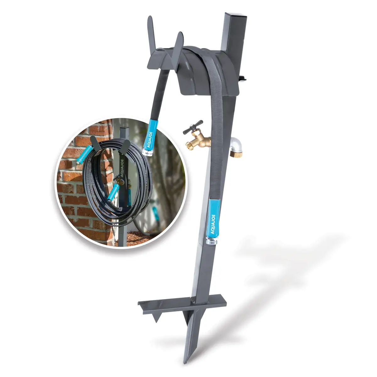 Aqua Joe Sj-Shsbb3lih Garden Hose Stand With Brass Faucet W/ 3 Ft Lead In Hose 1
