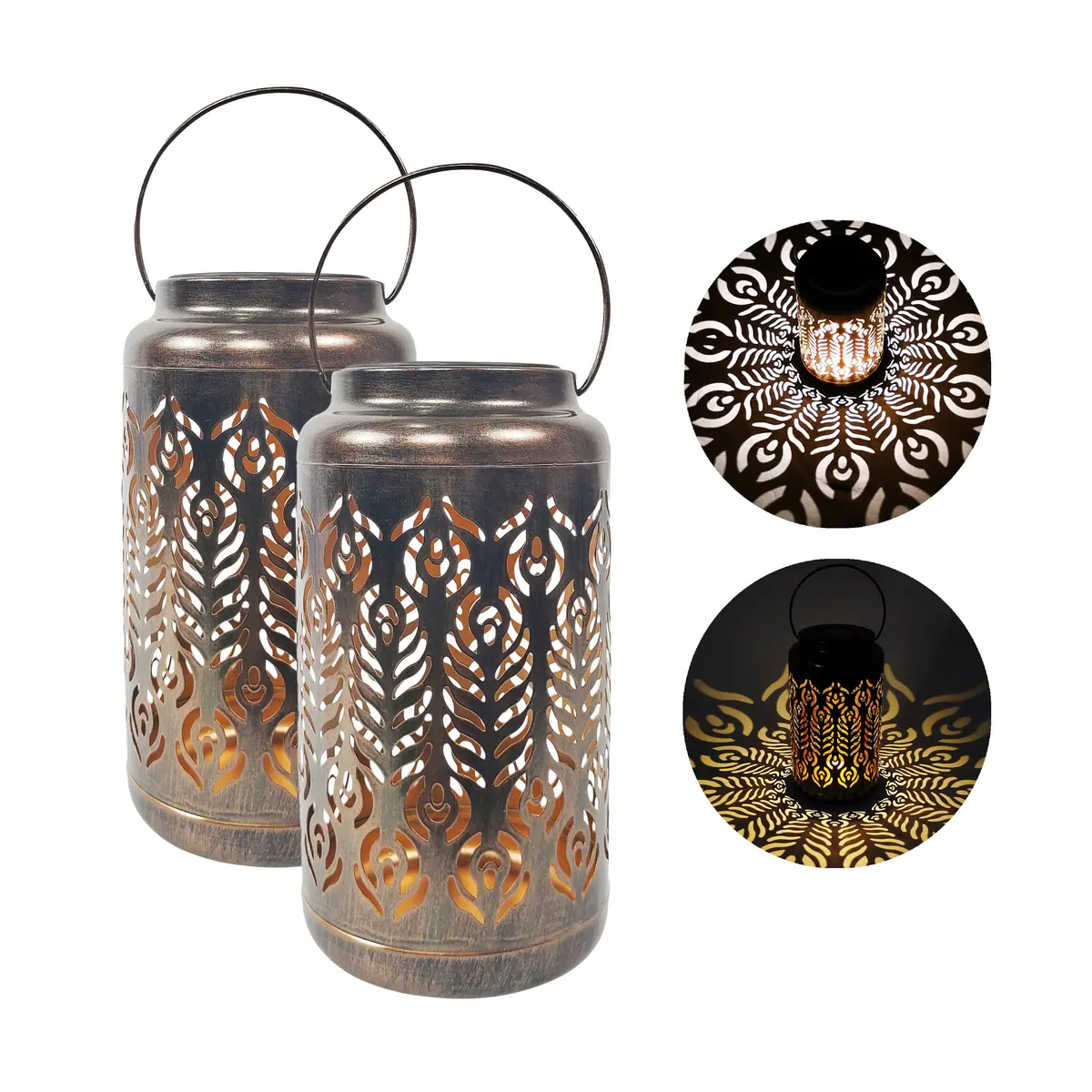 Bliss Outdoors Bsl-310-Bz Set Of 2 Solar Led Lanterns W/ Phoenix Feather Design & Hand Painted Finish | 9-In. Tall | Waterproof Ip44 (Bronze) 1