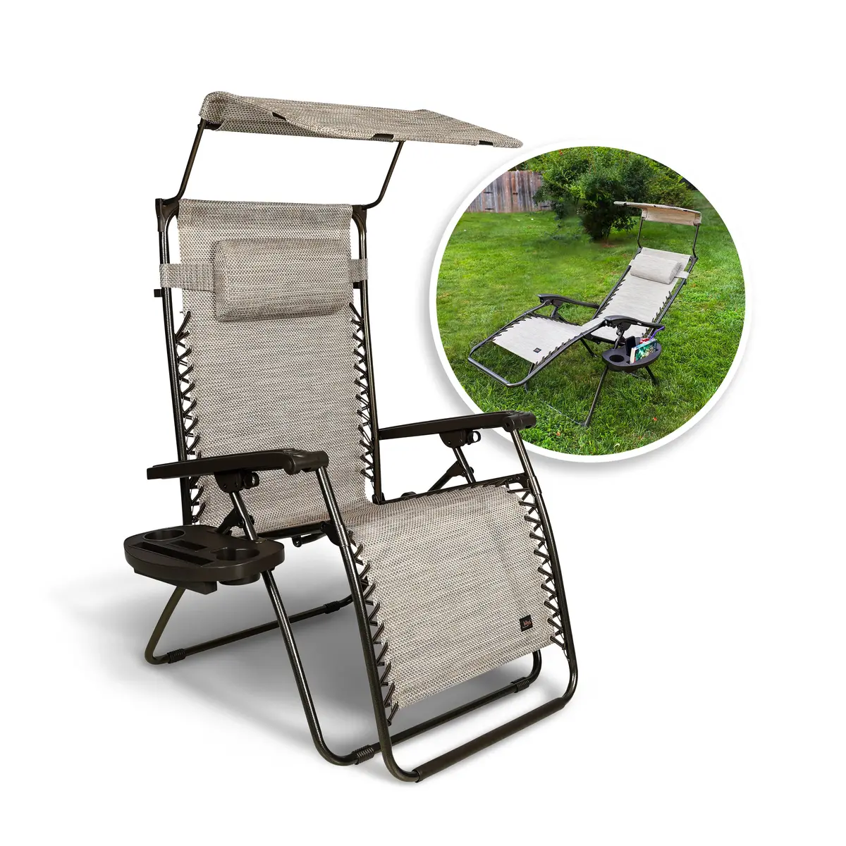 Bliss Hammocks Gfc-452Wsr Gravity Free Chair W/ Canopy , Drink Tray, & Pillow | 30-In. Wide Xl | Weather & Rust Resistant | 360 Lb. Capacity 1
