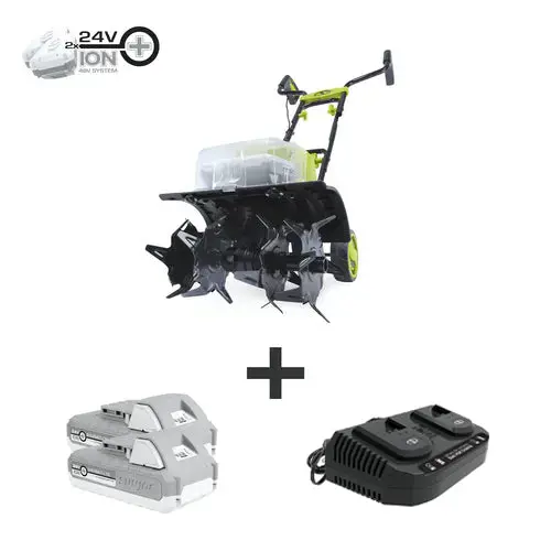 Sun Joe 24V-X2-Tlr14 48-Volt* Ionmax Cordless Garden Tiller/Cultivator Kit | W/ 2 X 2.0-Ah Batteries + Dual Port Charger 1