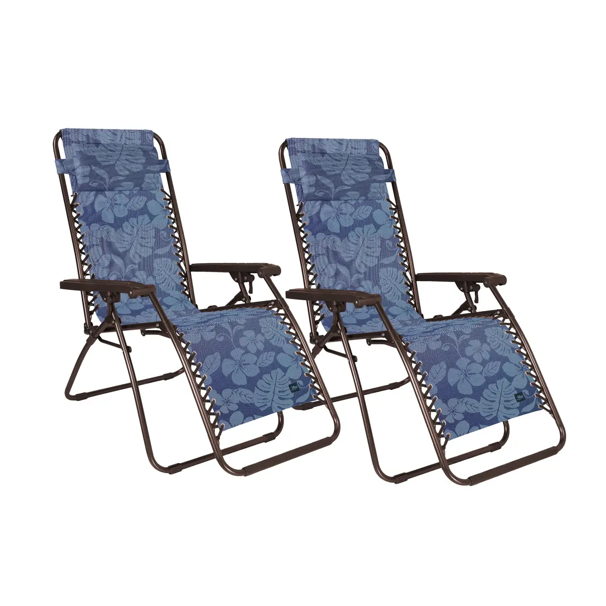 Bliss Hammocks Q-026-2Bf Set Of 2 26" Wide Zero Gravity Chairs W/ Pillow | Outdoor, Lawn, Deck, Patio | Foldable, Adjustable Lounge Chair, Weather Resistant & Rust Resistant | 300 Lbs Capacity (Blue Flowers) 1