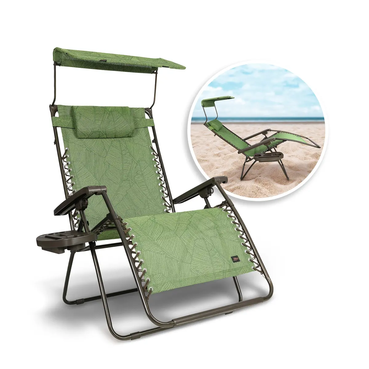 Bliss Hammocks Gfc-452Xgb Gravity Free Chair W/ Canopy, Drink Tray, & Pillow | 33-In. Wide Xxl | Weather & Rust Resistant | 360 Lb. Capacity 1