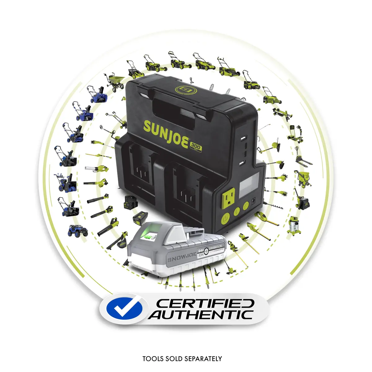 Snow Joe + Sun Joe Ultimate 24-Volt* Charging Bundle | Portable Generator/Charging Station & 2.0-Ah Battery 1