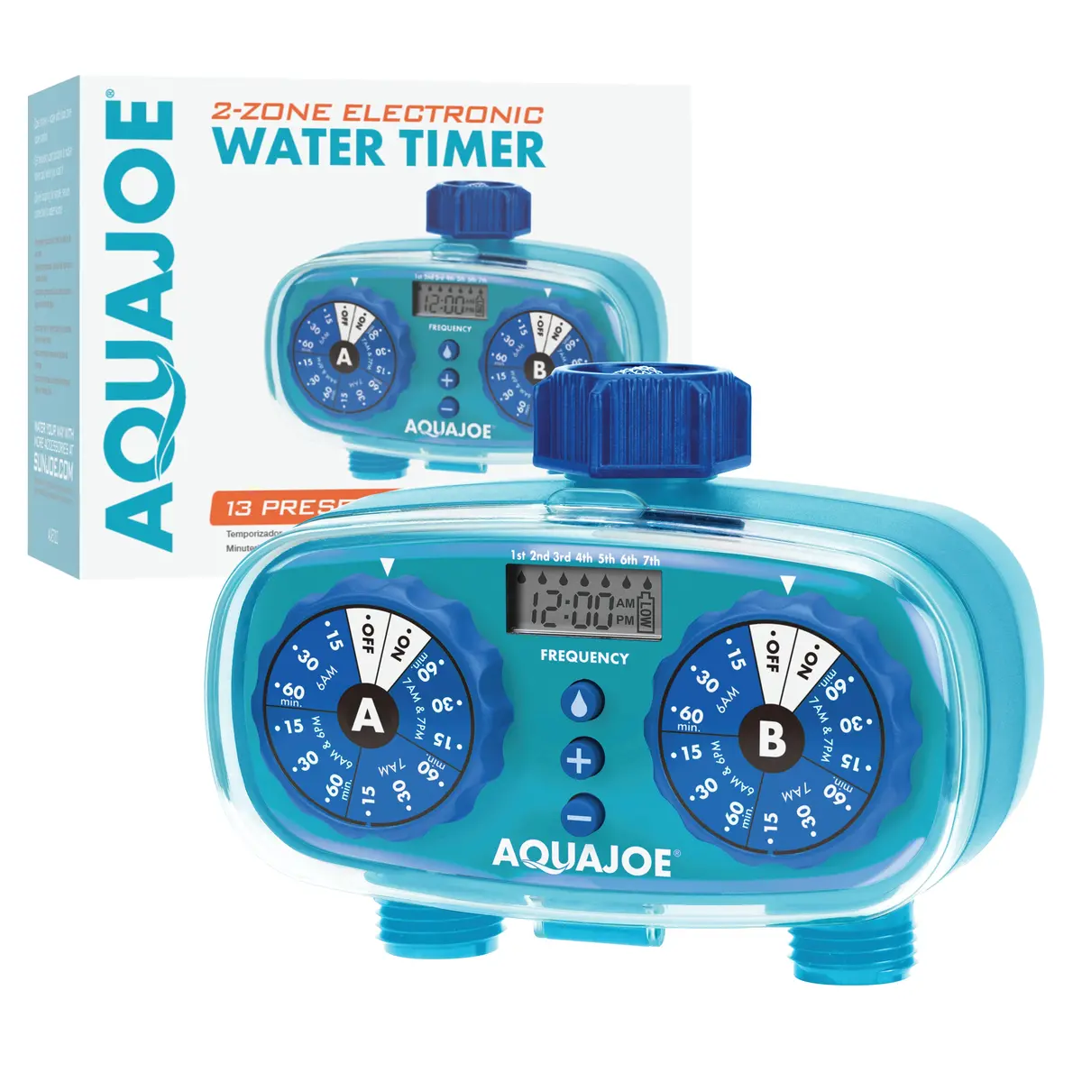 Aqua Joe Aj-Et2z 2-Zone Electronic Water Timer | Customizable Programs | 2 Connections 1