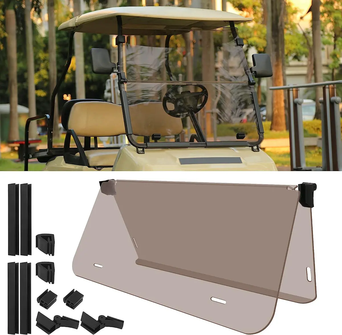 Foldable Sport Tinted Golf Cart Windshield For Club Car Ds 1982-Up - 10L0l 1