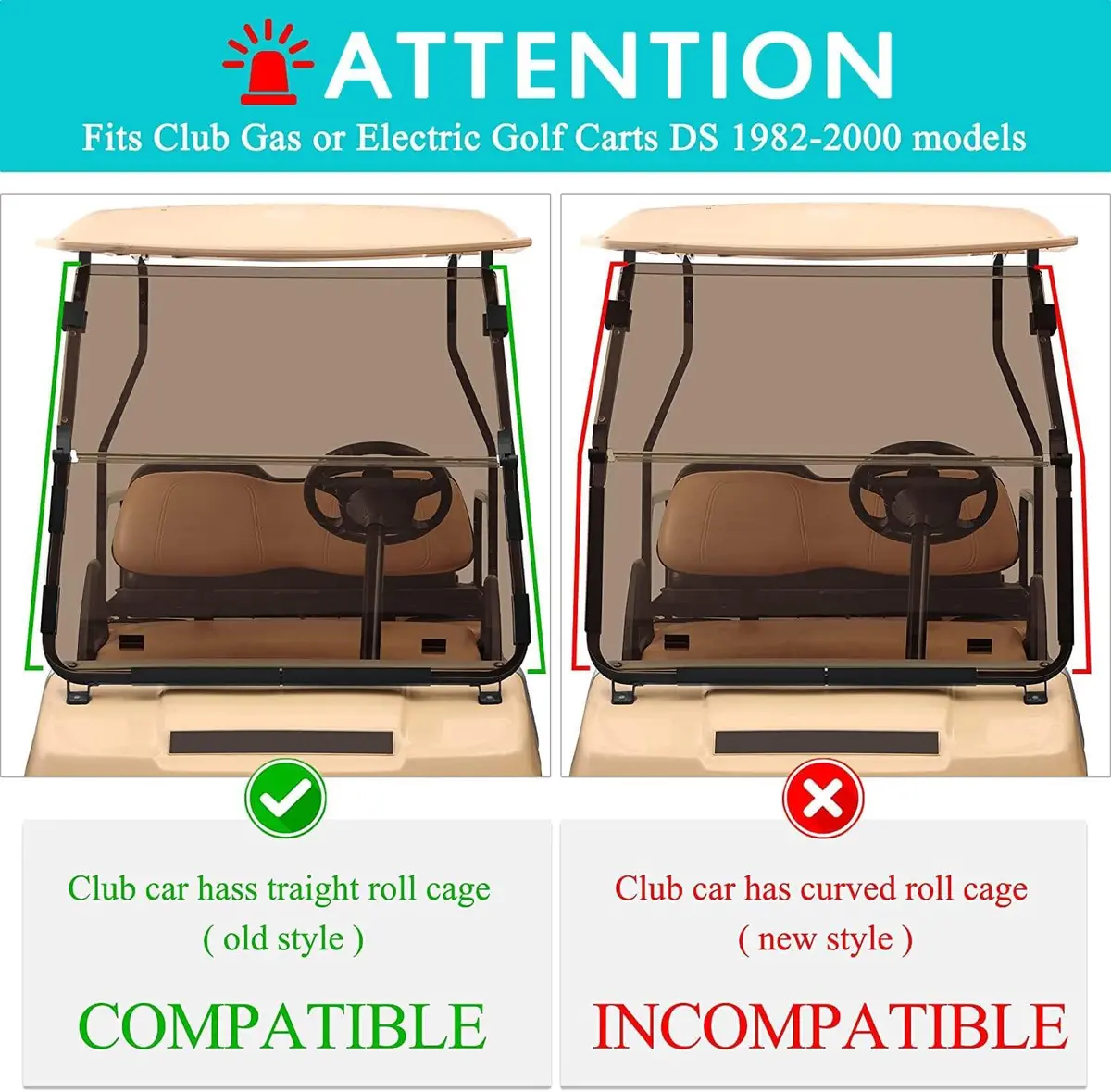 Foldable Sport Tinted Golf Cart Windshield For Club Car Ds 1982-Up - 10L0l 4