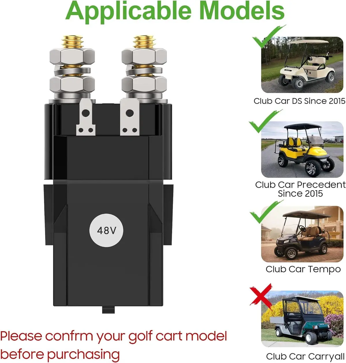 Golf Cart 48V Solenoid Assembly 200A For Club Car Ds & Precedent 2015-Up - 10L0l 2