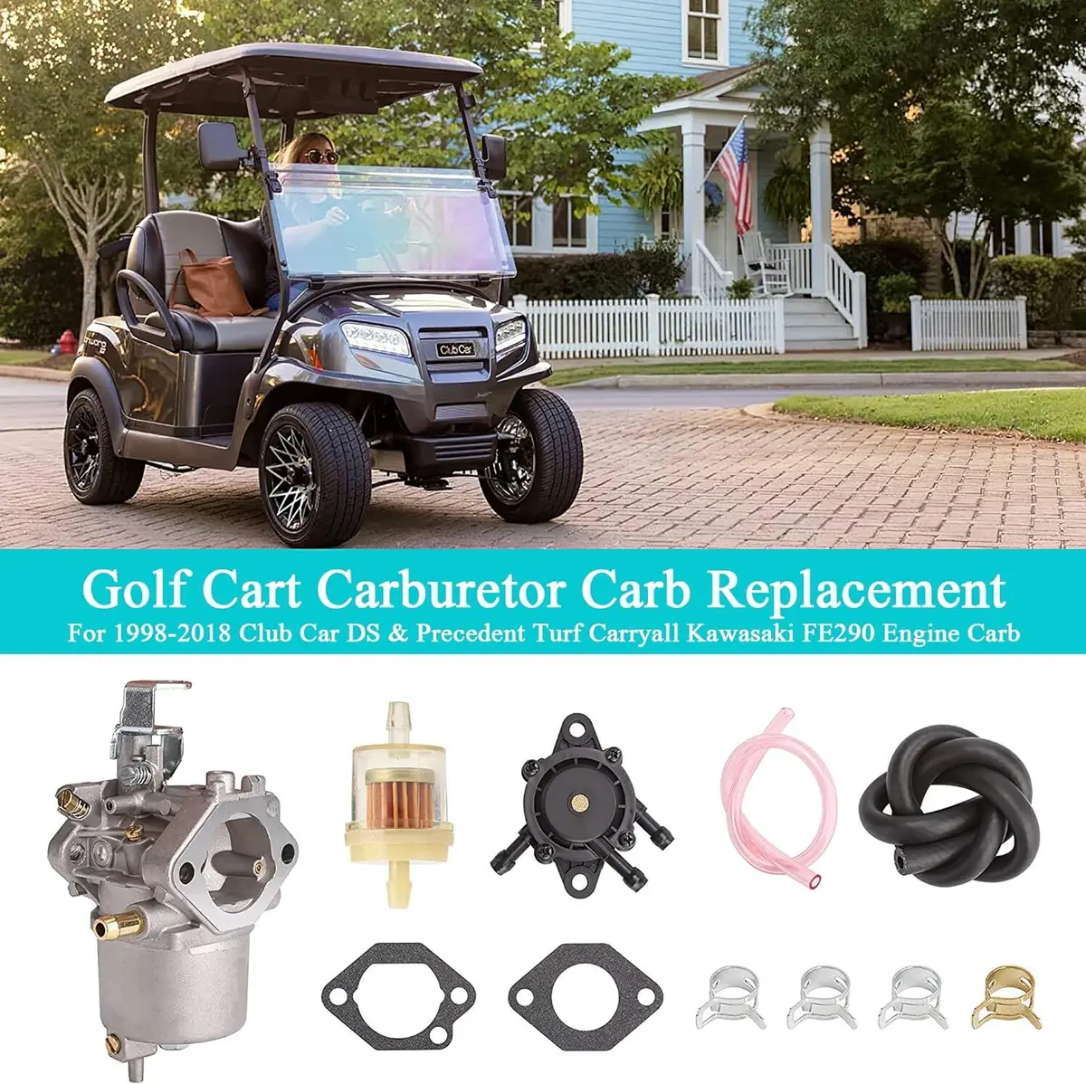 Golf Cart Carburetor Fuel Pump Kit For 1998-2018 Club Car Ds & Precedent - 10L0l 2