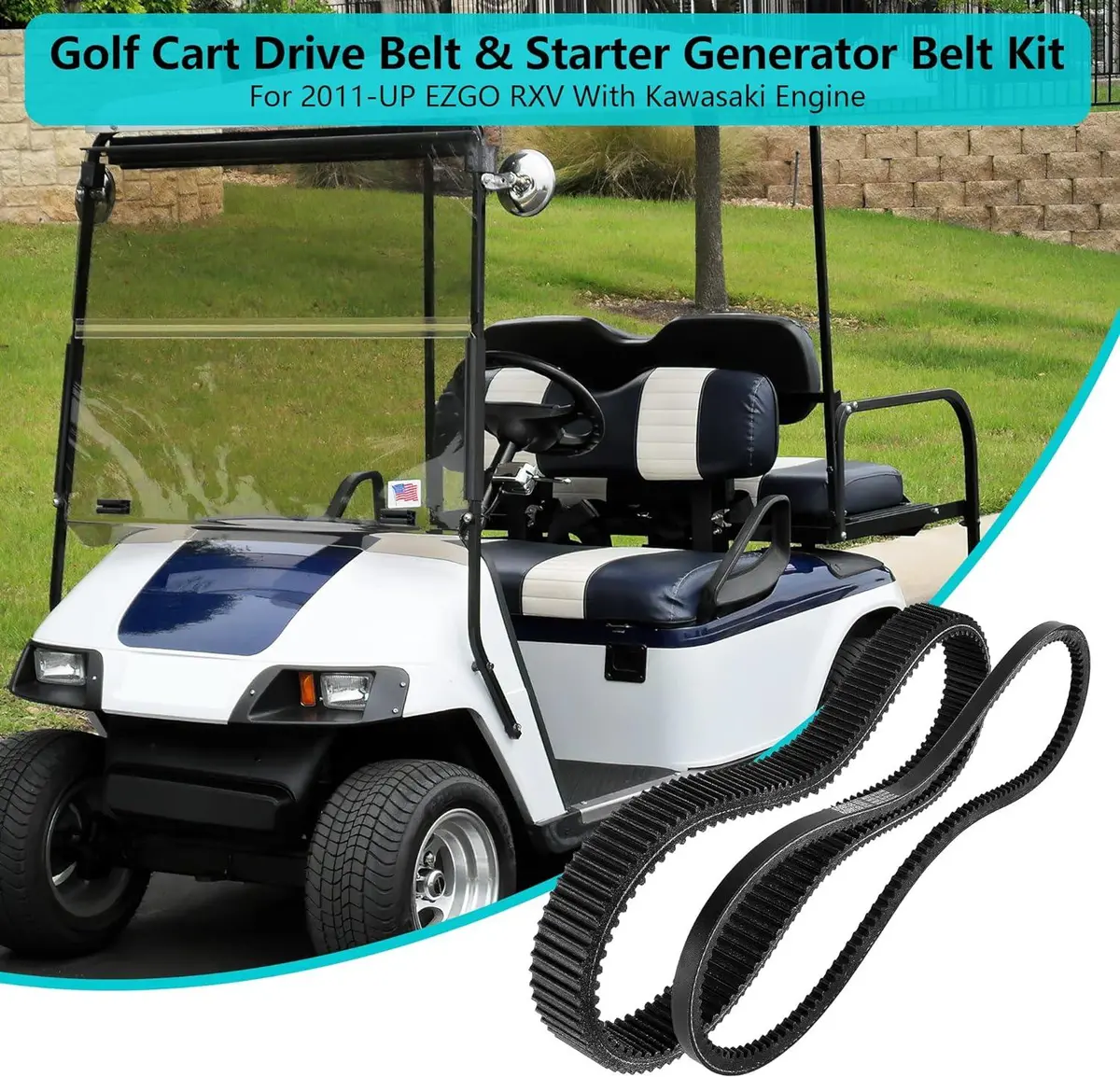Golf Cart Clutch Drive Belt & Starter Generator Belt Kit For Ezgo Txt Rxv - 10L0l 2