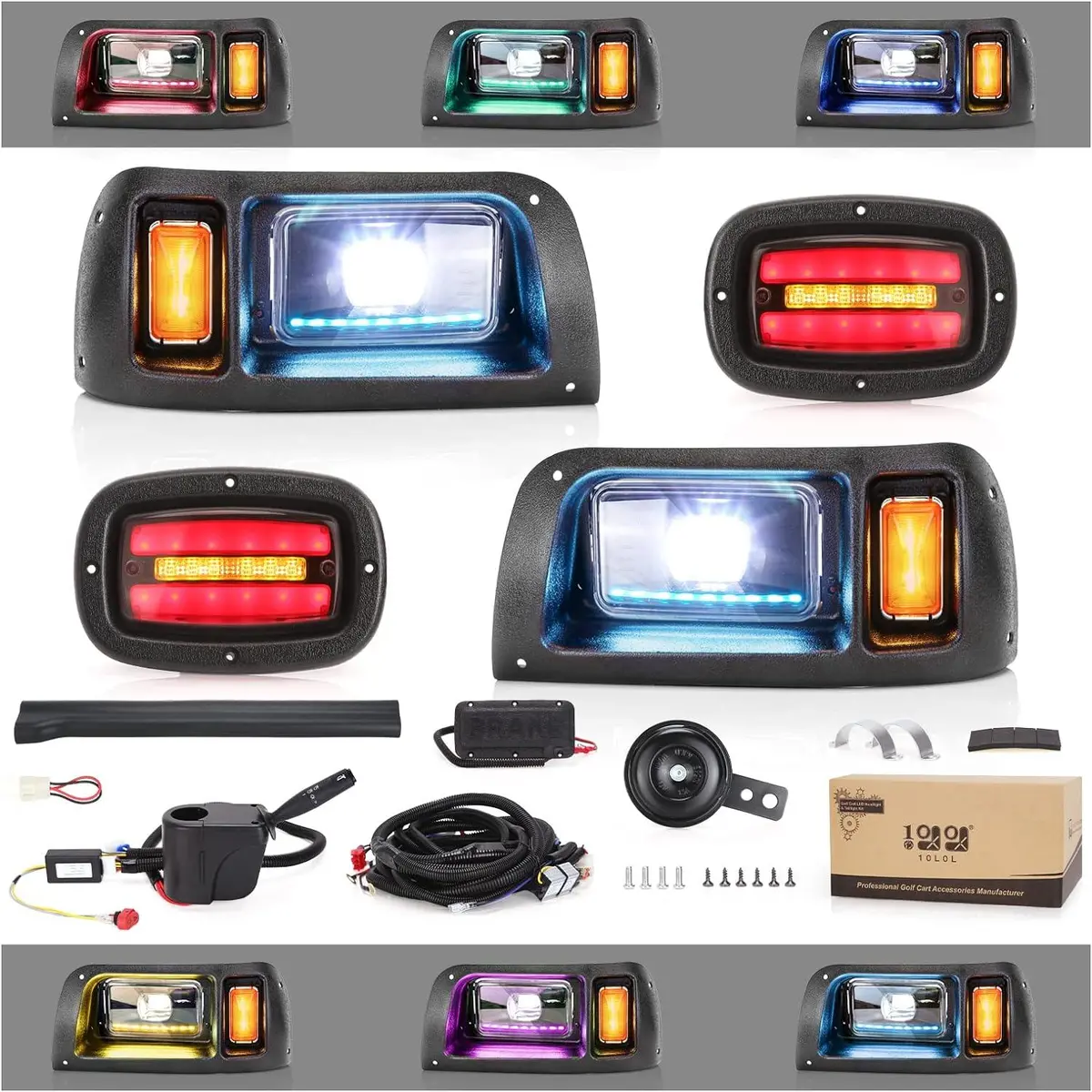 10L0l Deluxe Golf Cart Light Kit For Club Car Ds G&E - Rgb Headlights, Turn Signals & Horn 1