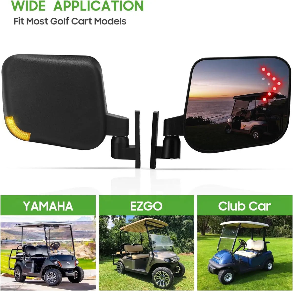 Golf Cart Side Mirrors With Turn Signals For Ezgo Club Car Yamaha - 10L0l 2