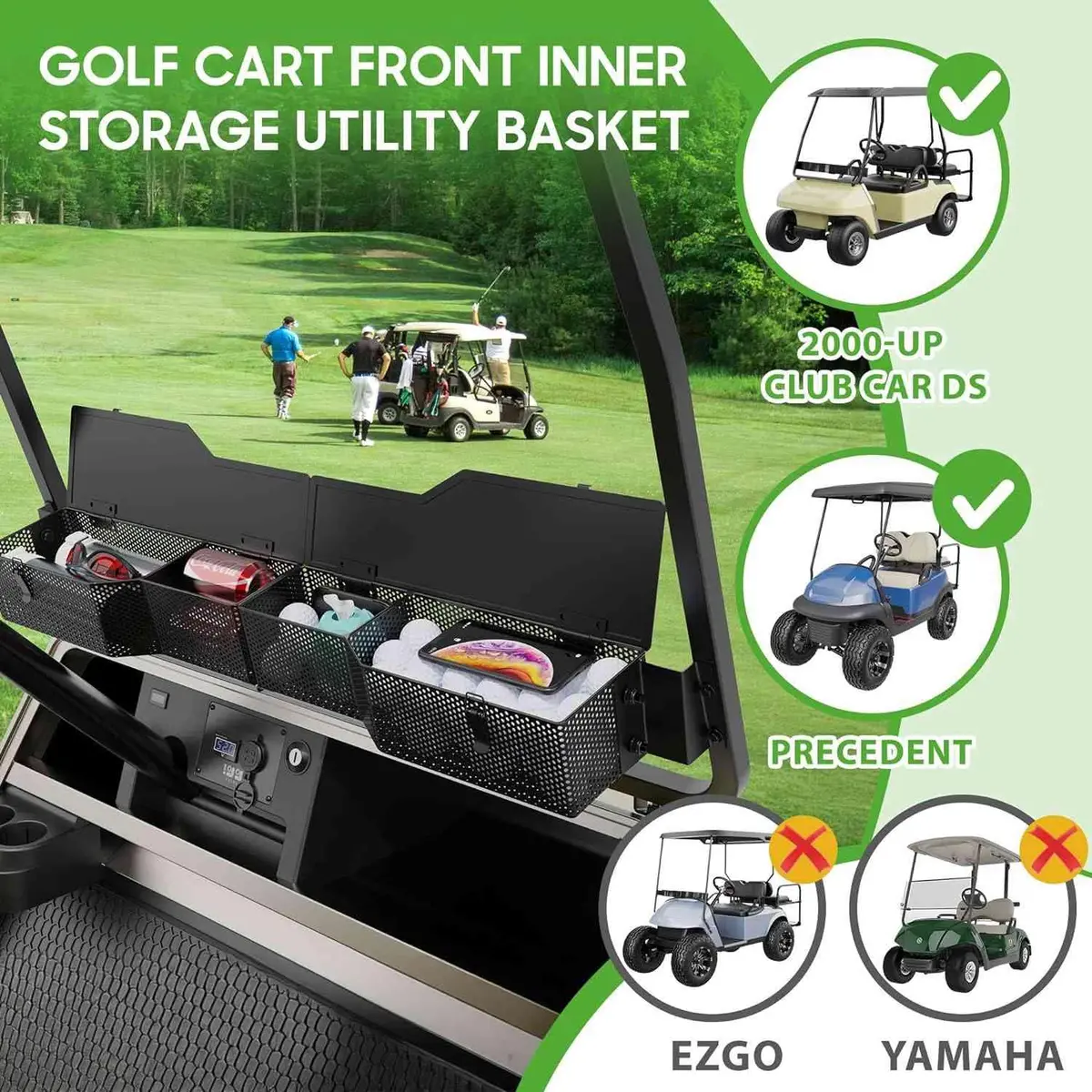 Golf Cart Storage Basket With Cover For Club Car Precedent & Ds 2000-Up - 10L0l 2