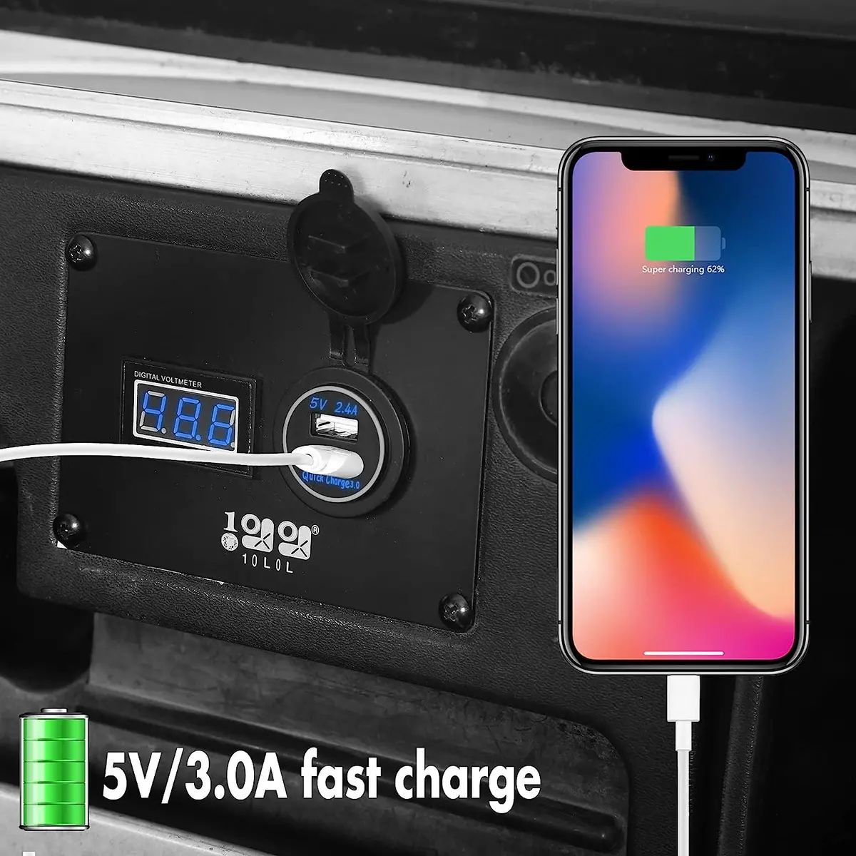 Golf Cart Volt Meter And Usb Port 2-In-1 Panel With 3.0 Fast Charging - 10L0l 2