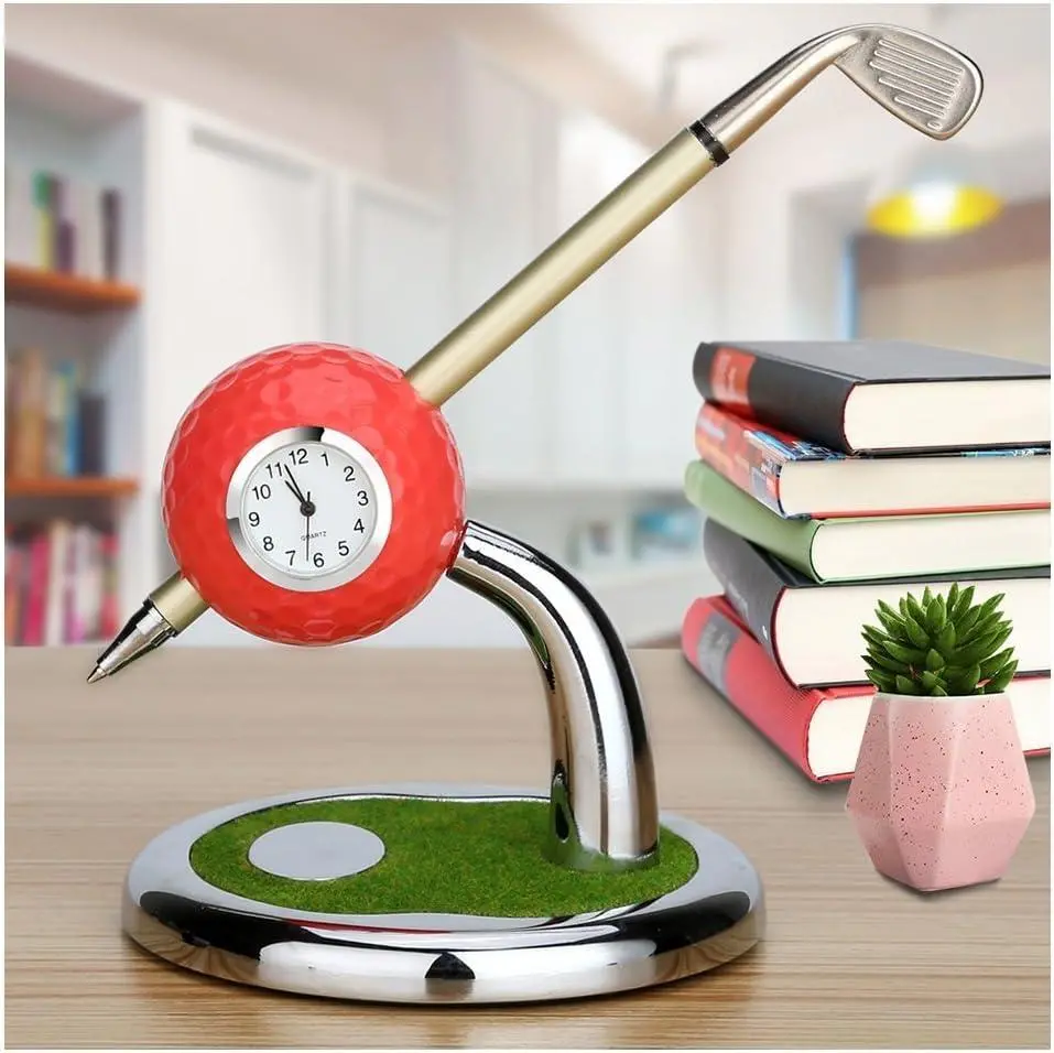 Golf Pen And Pen Holder With Clock Golf Accessories Desktop Decoration Gift - 10L0l 4