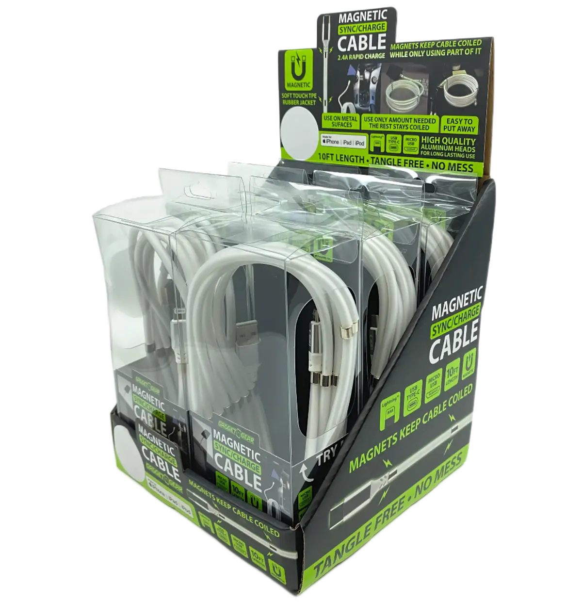 Charging Cable Magnetic Assortment 10Ft - 6 Pieces Per Retail Ready Display 88414 1