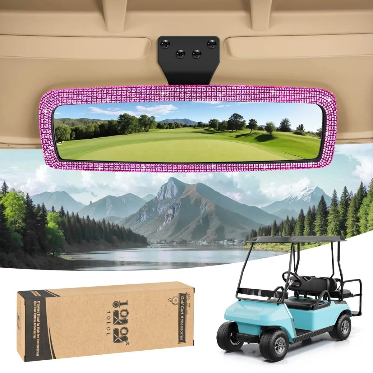 10L0l Bling Rhinestone Golf Cart Rear View Mirror – Universal Fit 3