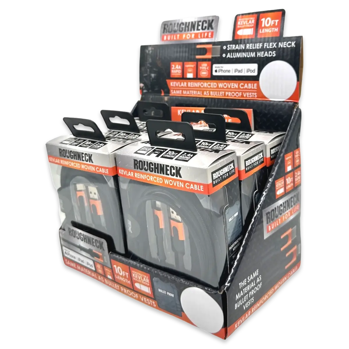 Charging Cable Roughneck Cloth Assortment 10Ft 2.4 Amp - 6 Pieces Per Retail Ready Display 88460 1