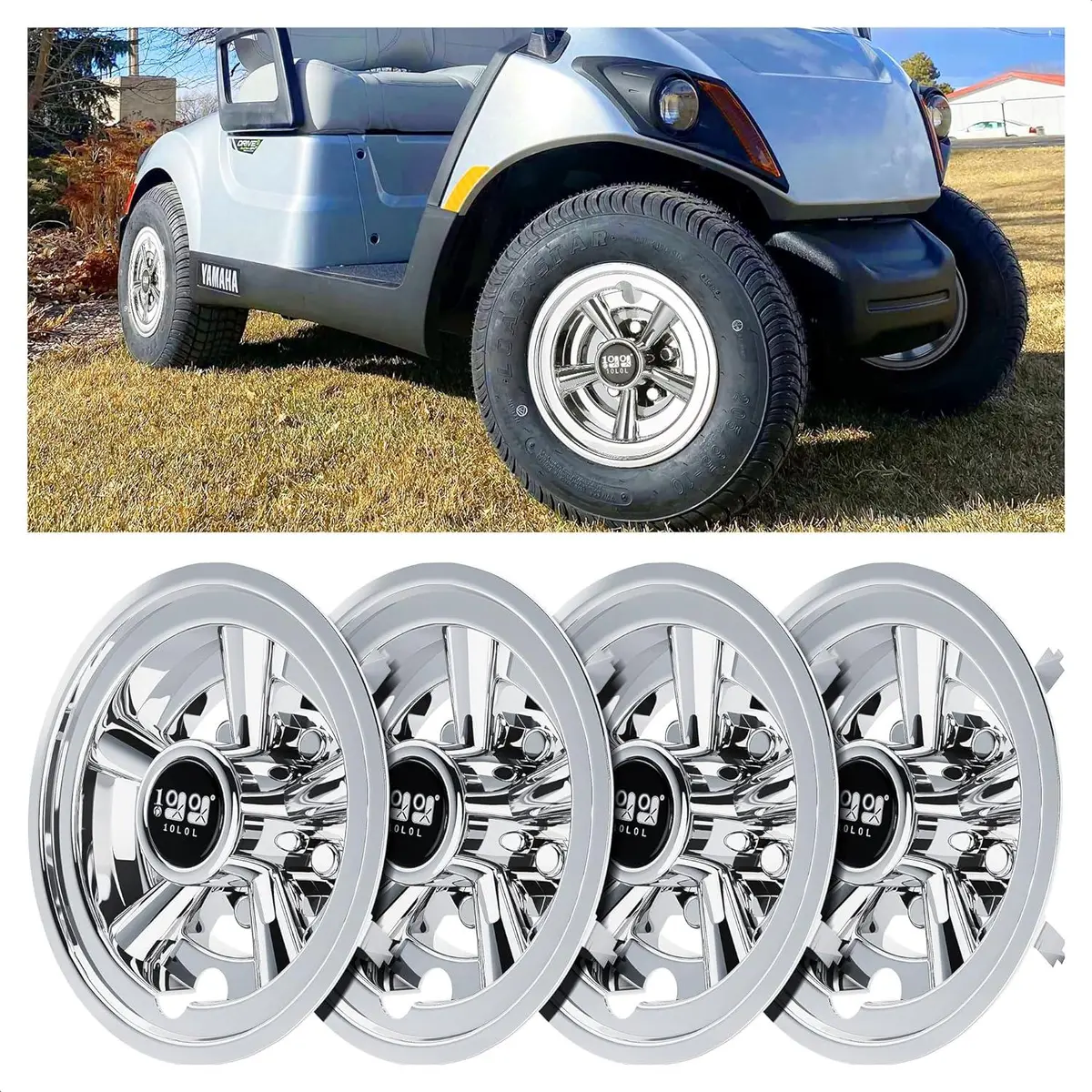 Premium Golf Cart Hub Caps 8 Inch For Yamaha, Ezgo And Club Car - 10L0l 1