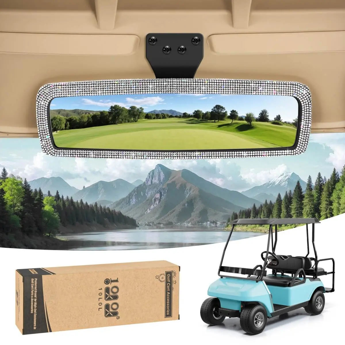 10L0l Bling Rhinestone Golf Cart Rear View Mirror – Universal Fit 5