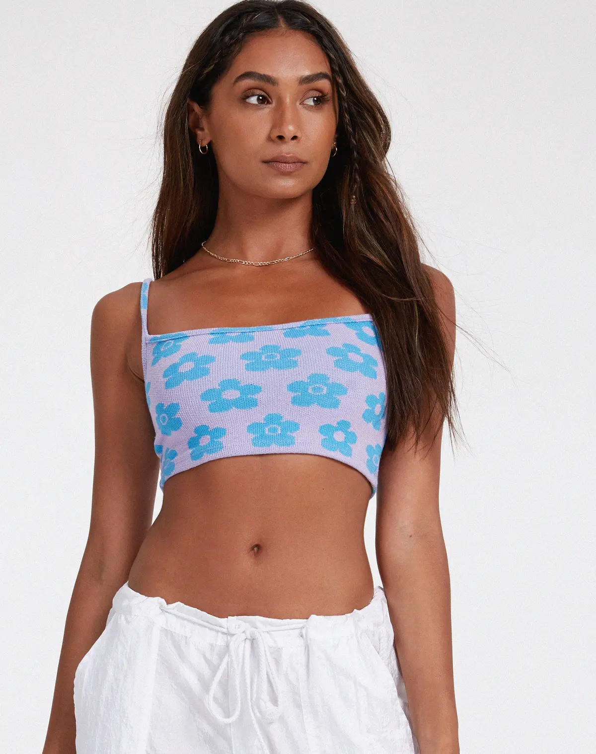 Tala Crop Top In Cute Floral Daisy Lilac And Blue 1