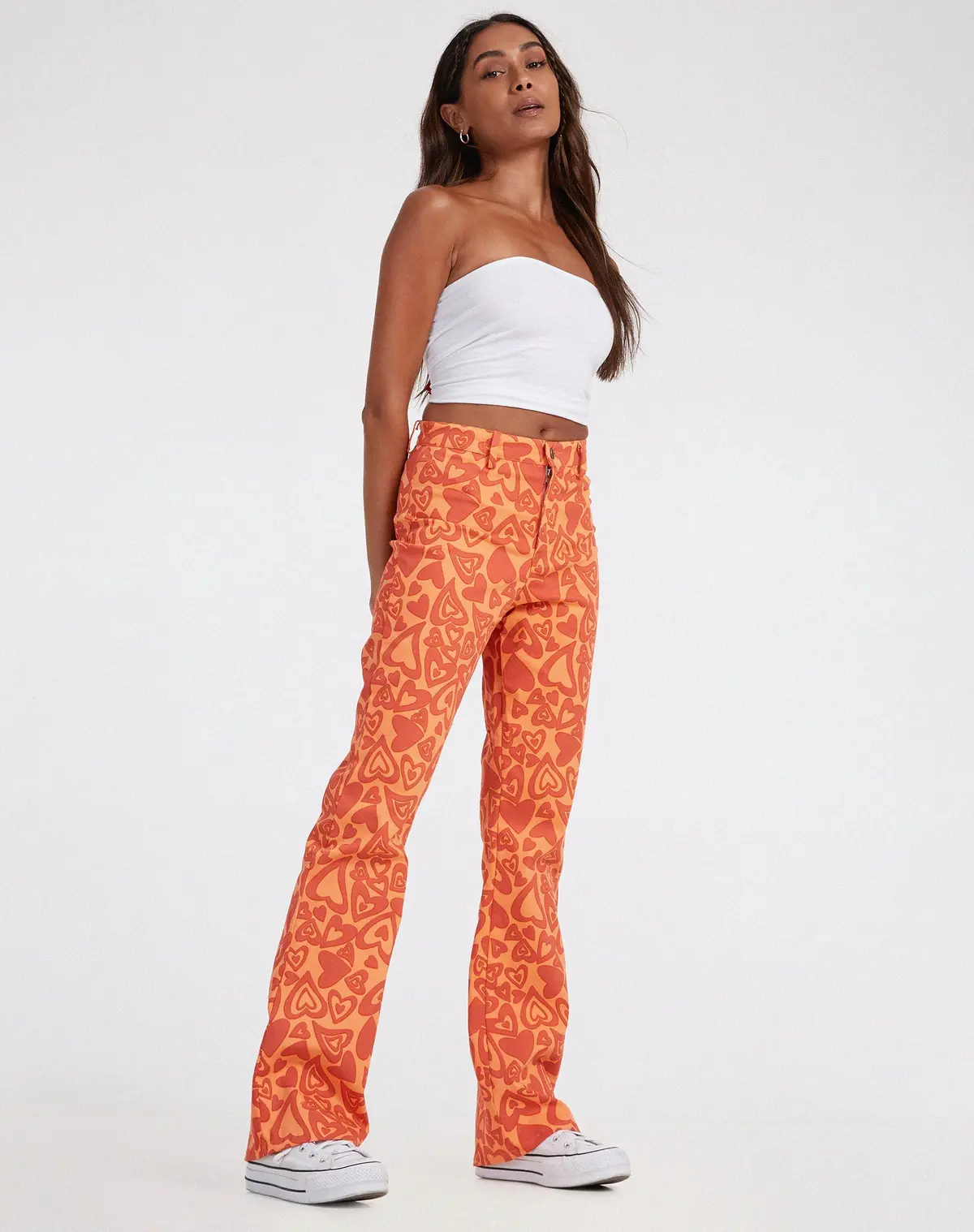 Zoven Flare Trouser In Retro Heart Orange 1