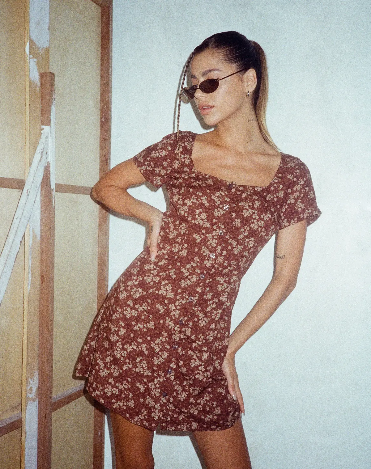Zavacca Day Dress In Earthy Floral Brown 1