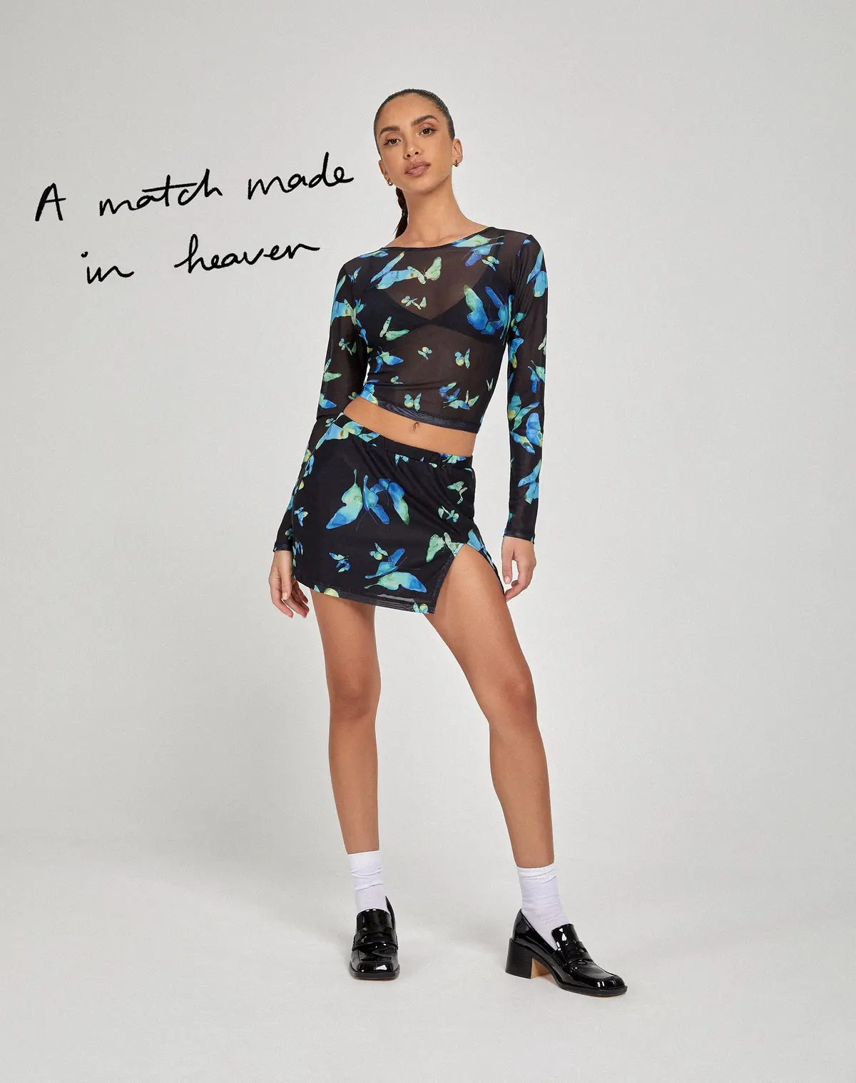 Elijah Long Sleeve Top In Butterfly Watercolour Black 1