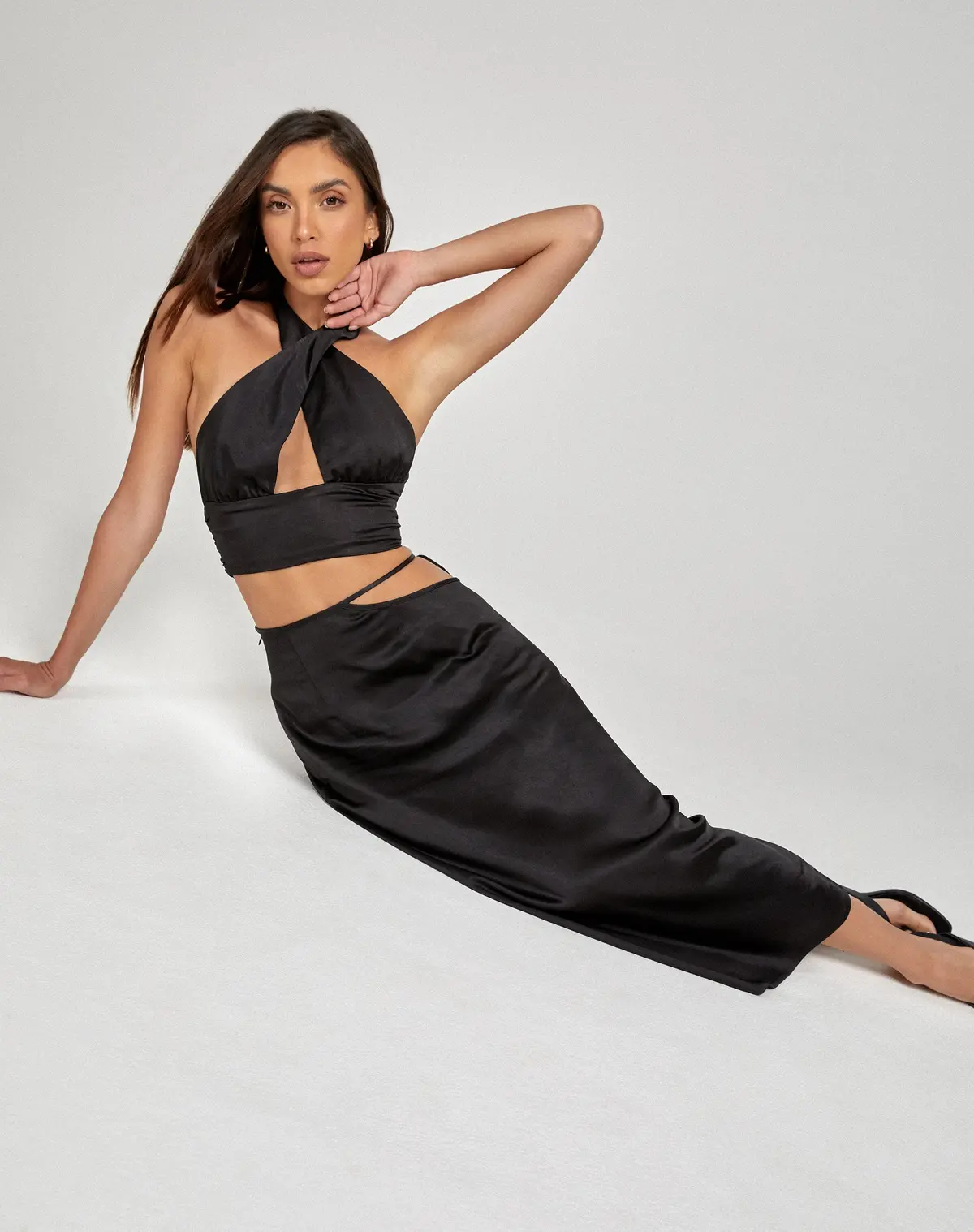 Gardy Midi Skirt In Satin Black 3