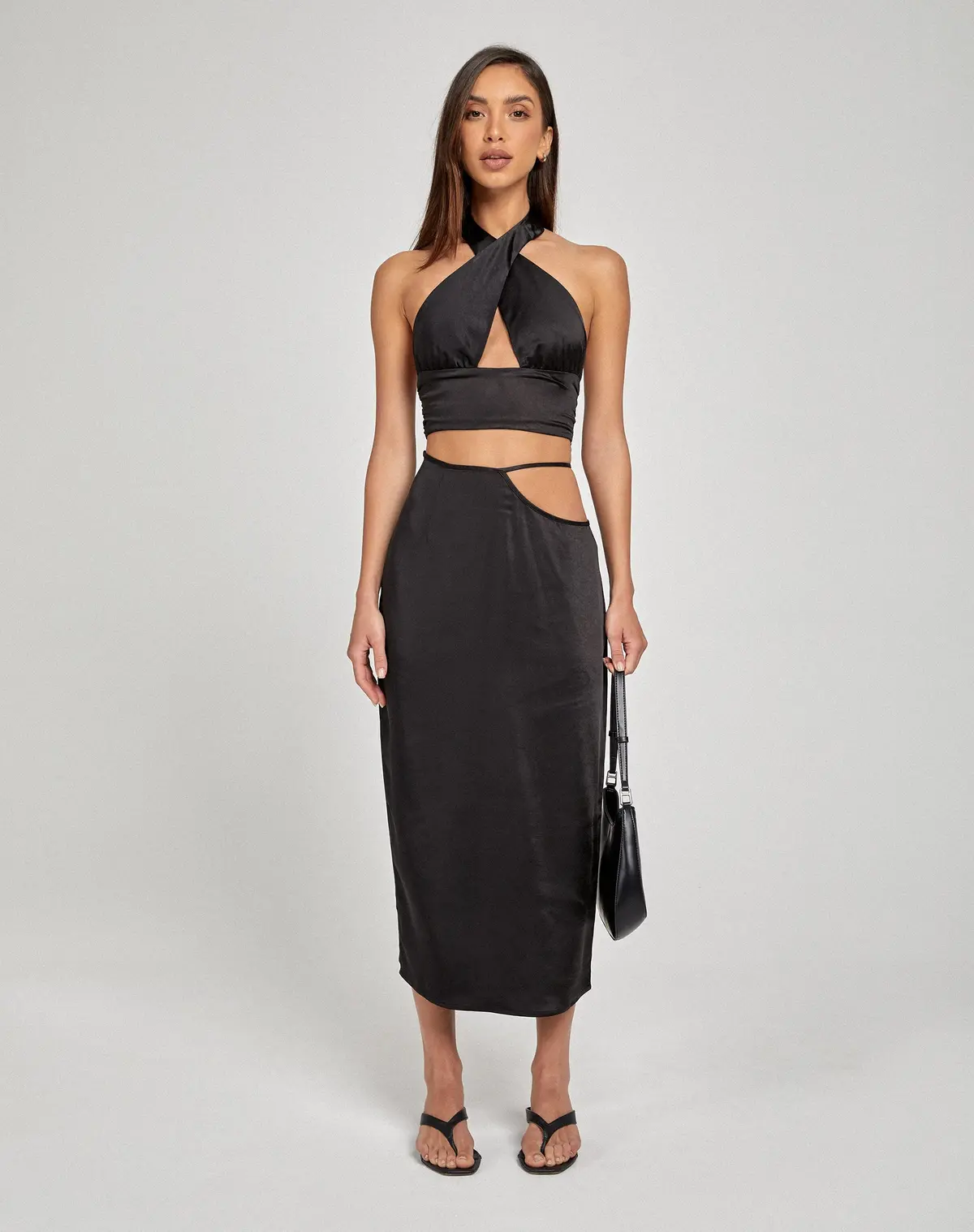 Gardy Midi Skirt In Satin Black 1