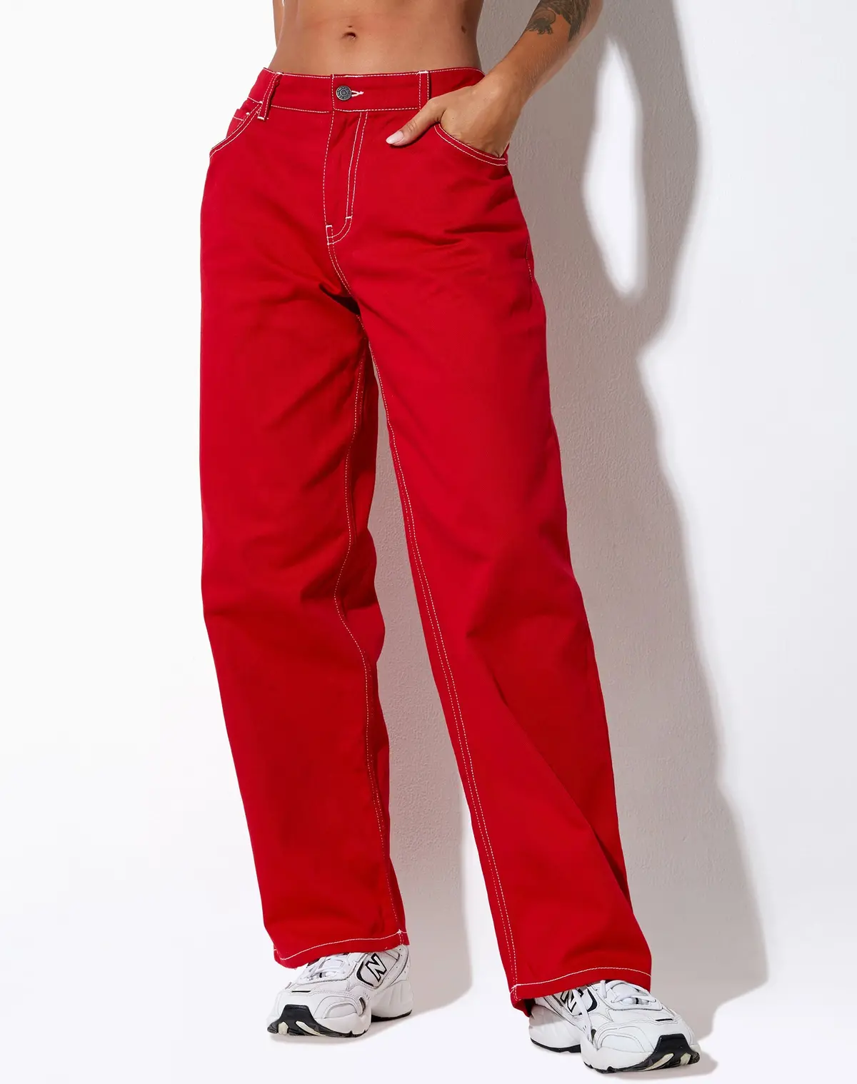 Athene Trouser In Racing Red White Stitch 1