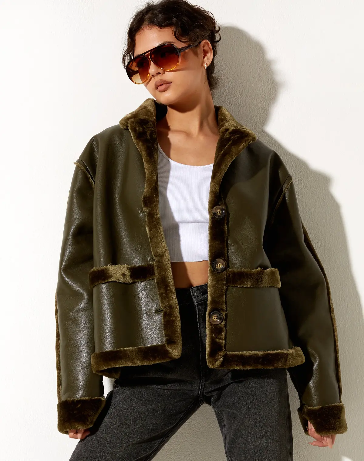 Dagna Jacket In Pu Dark Olive 1