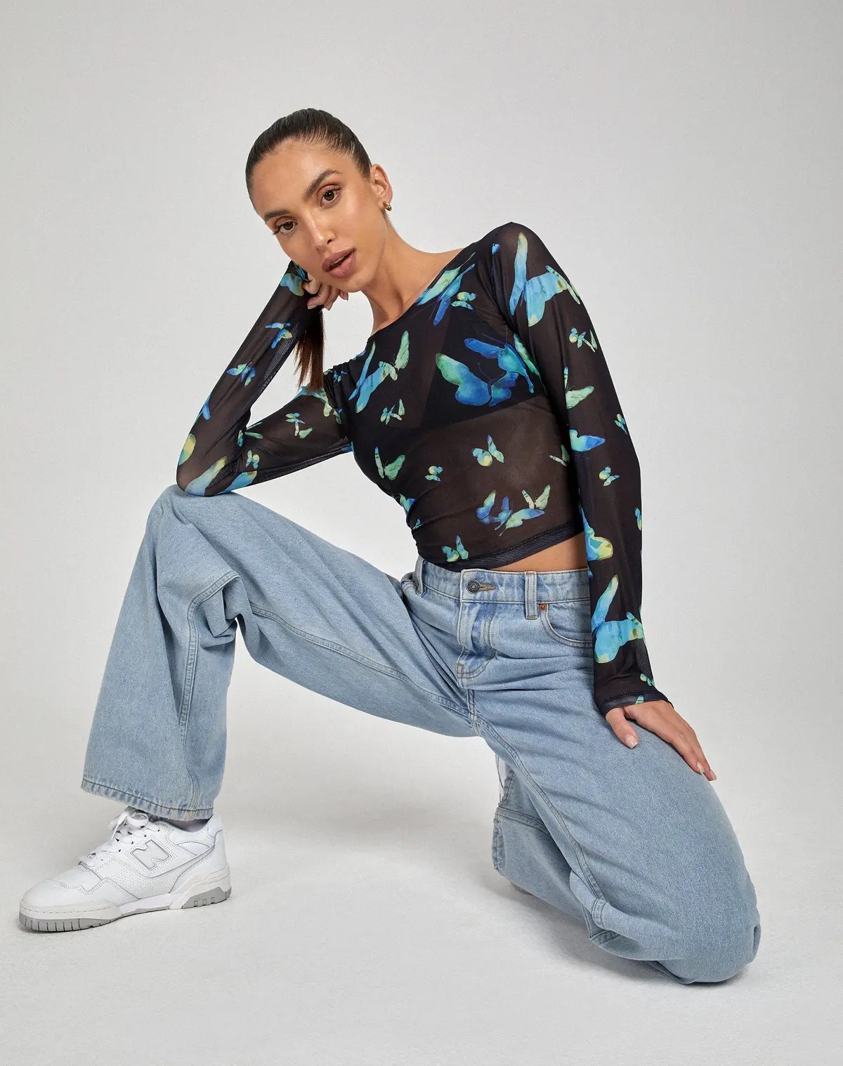 Elijah Long Sleeve Top In Butterfly Watercolour Black 3